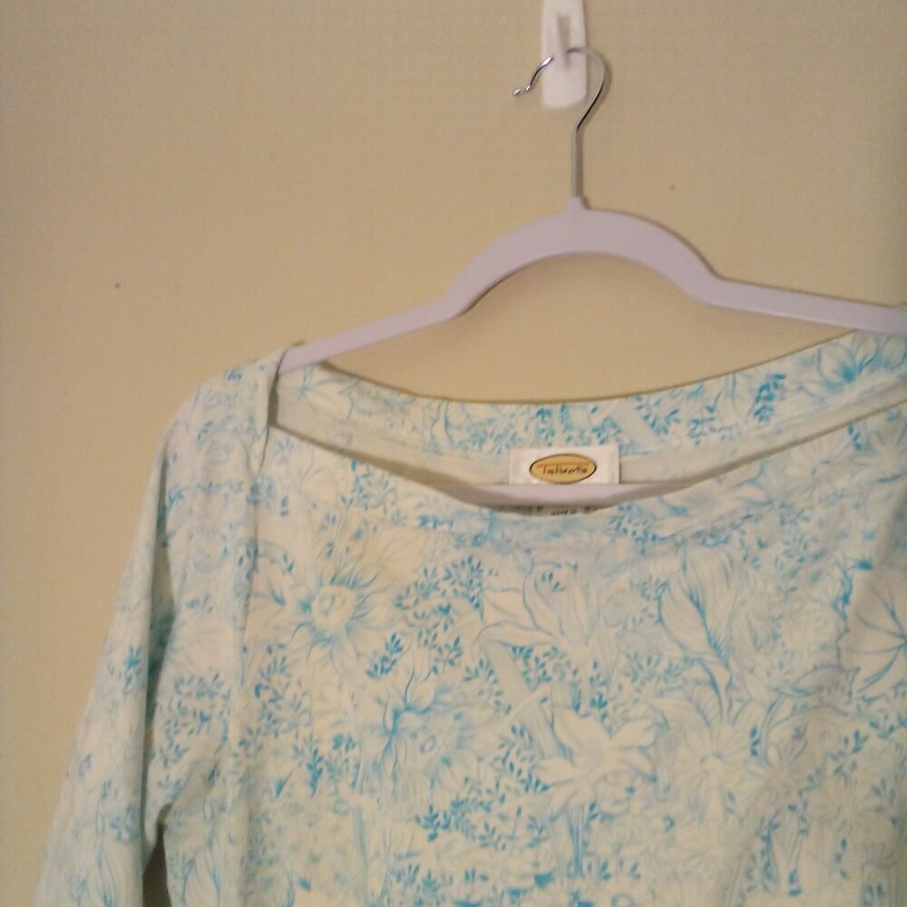 Talbots Shirt Women M 3/4 Sleeve Soft Stretch Pattern Blue White - Picture 8 of 15